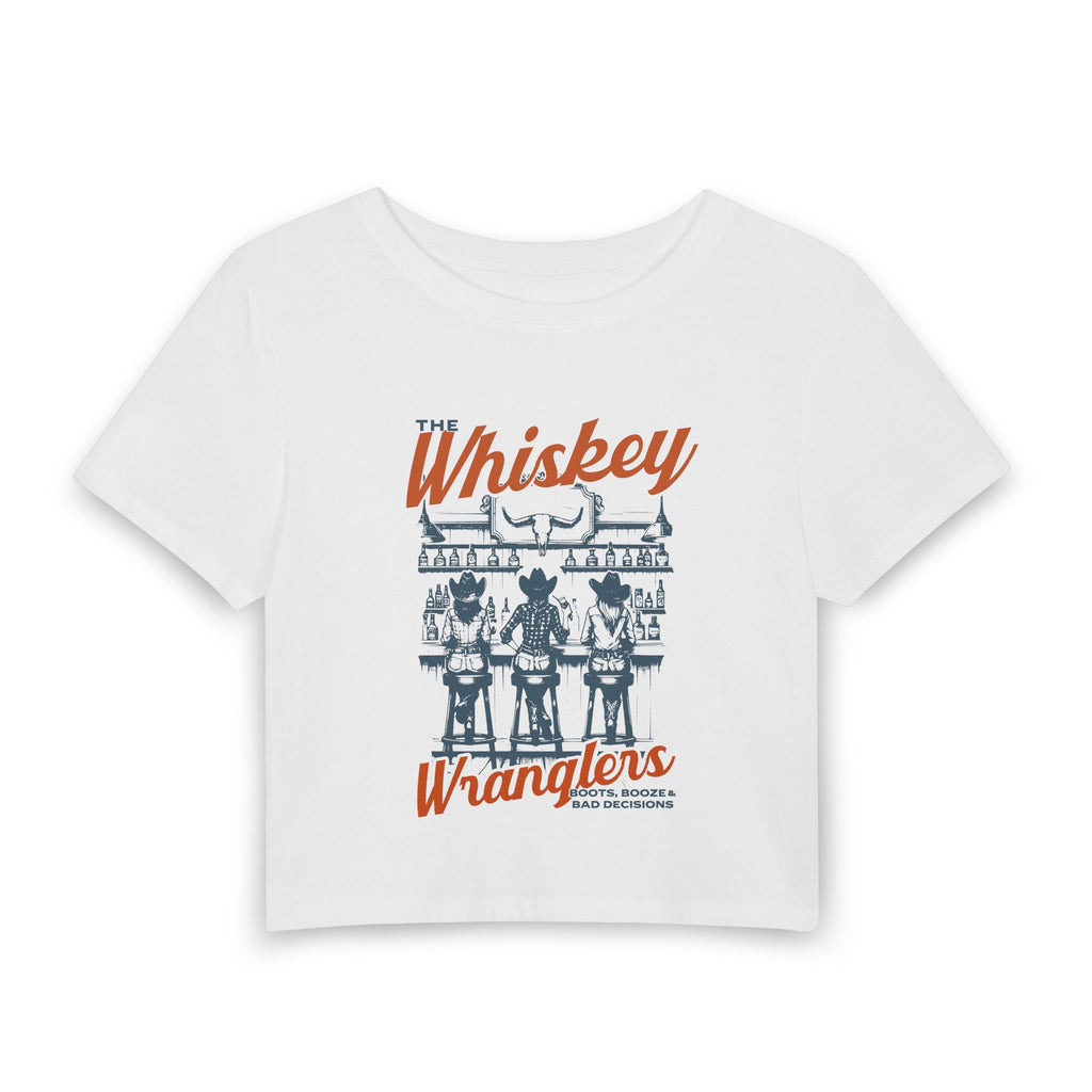 Whiskey Wranglers Graphic Baby Tee — Retro Western Cowgirl Crop Top