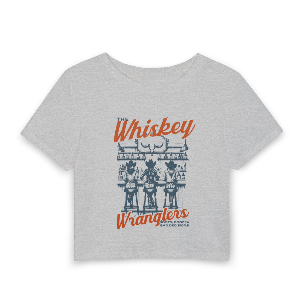 Whiskey Wranglers Graphic Baby Tee — Retro Western Cowgirl Crop Top