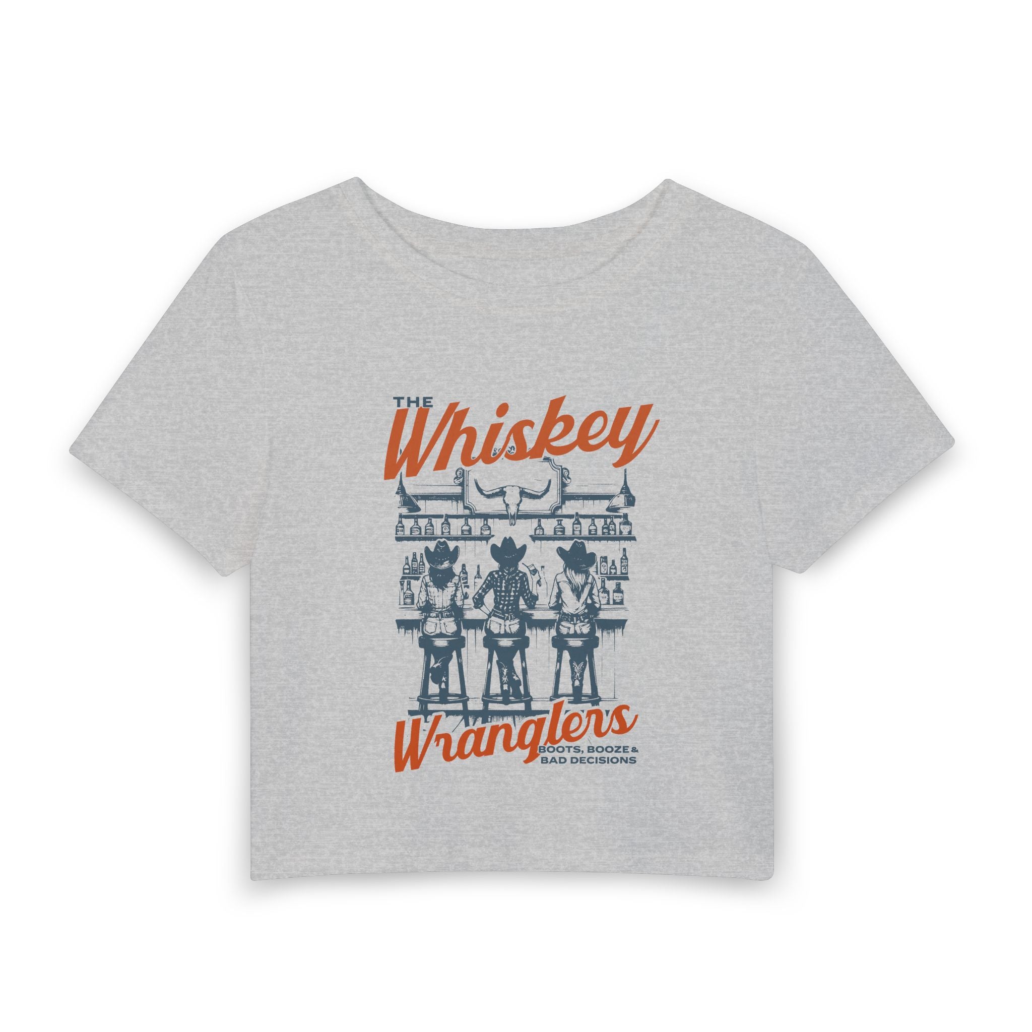 Whiskey Wranglers Graphic Baby Tee — Retro Western Cowgirl Crop Top