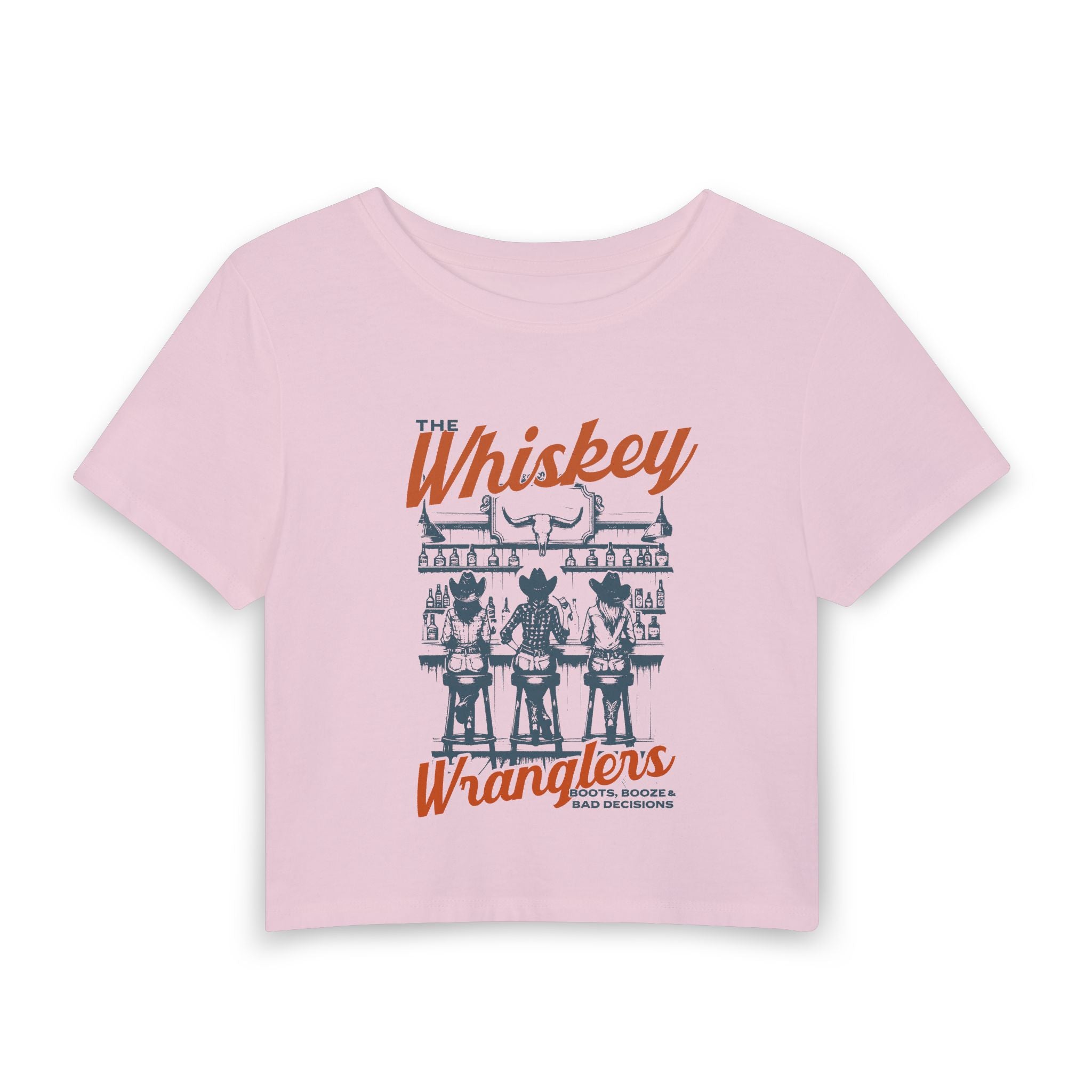 Whiskey Wranglers Graphic Baby Tee — Retro Western Cowgirl Crop Top