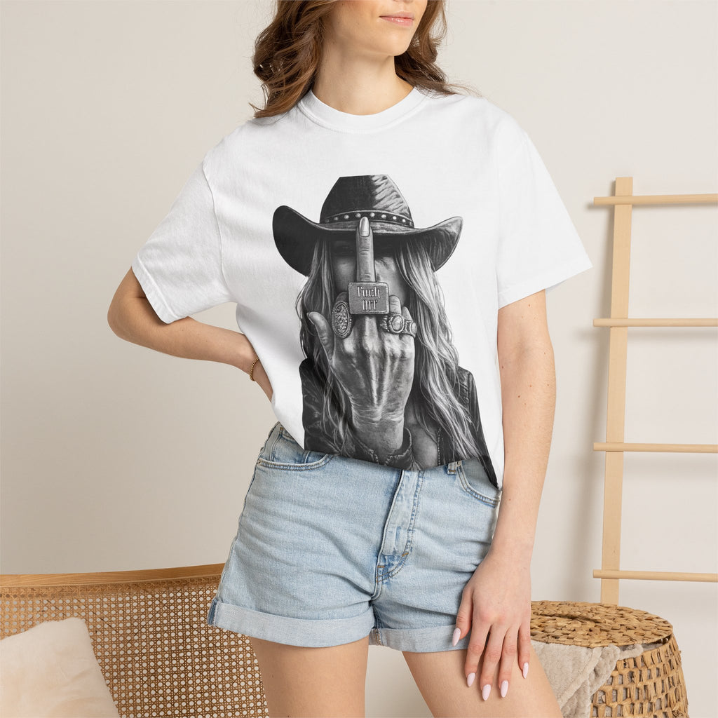 Outlaw Cowboy Middle Finger T‑Shirt — Rebellious Western Rock Tee