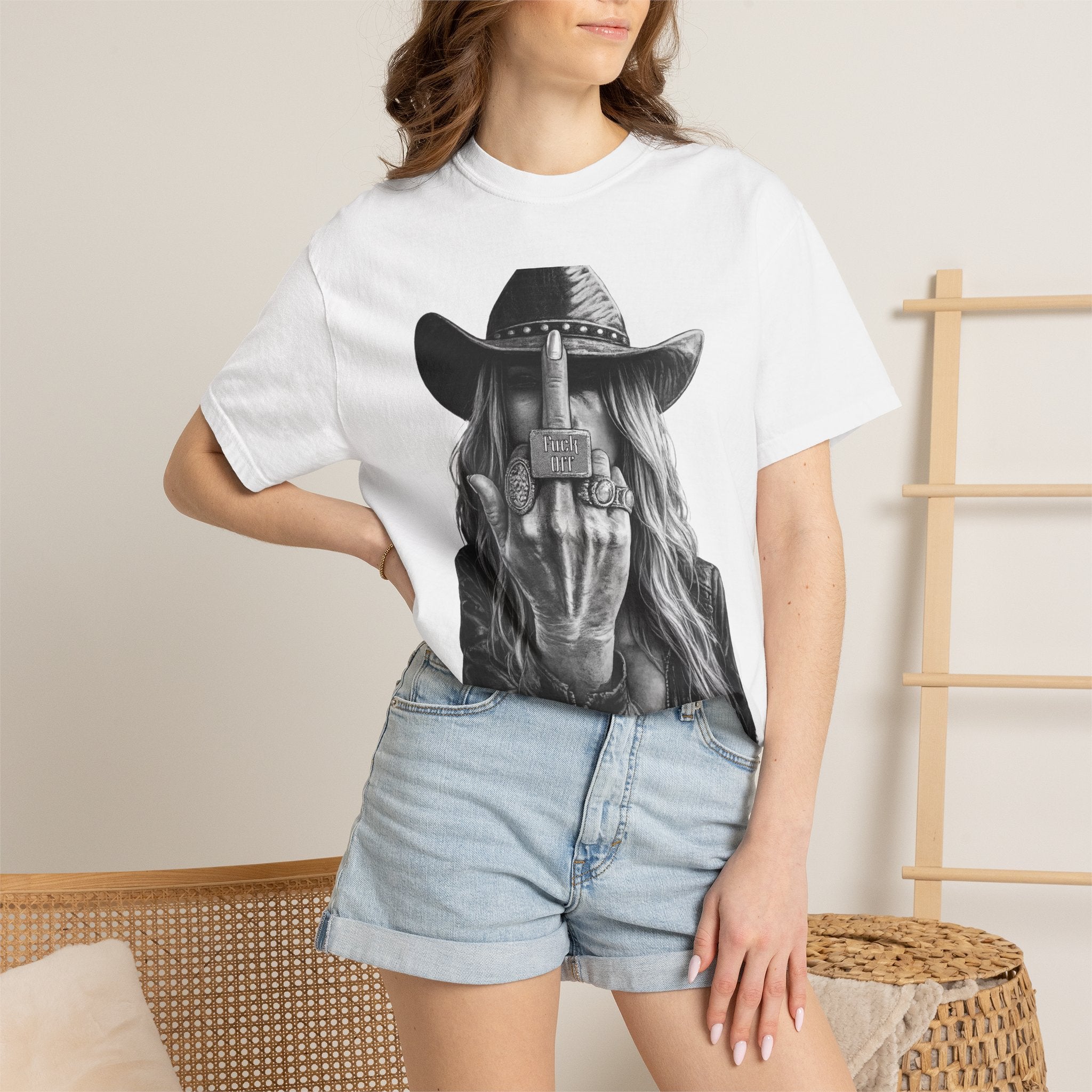 Outlaw Cowboy Middle Finger T‑Shirt — Rebellious Western Rock Tee