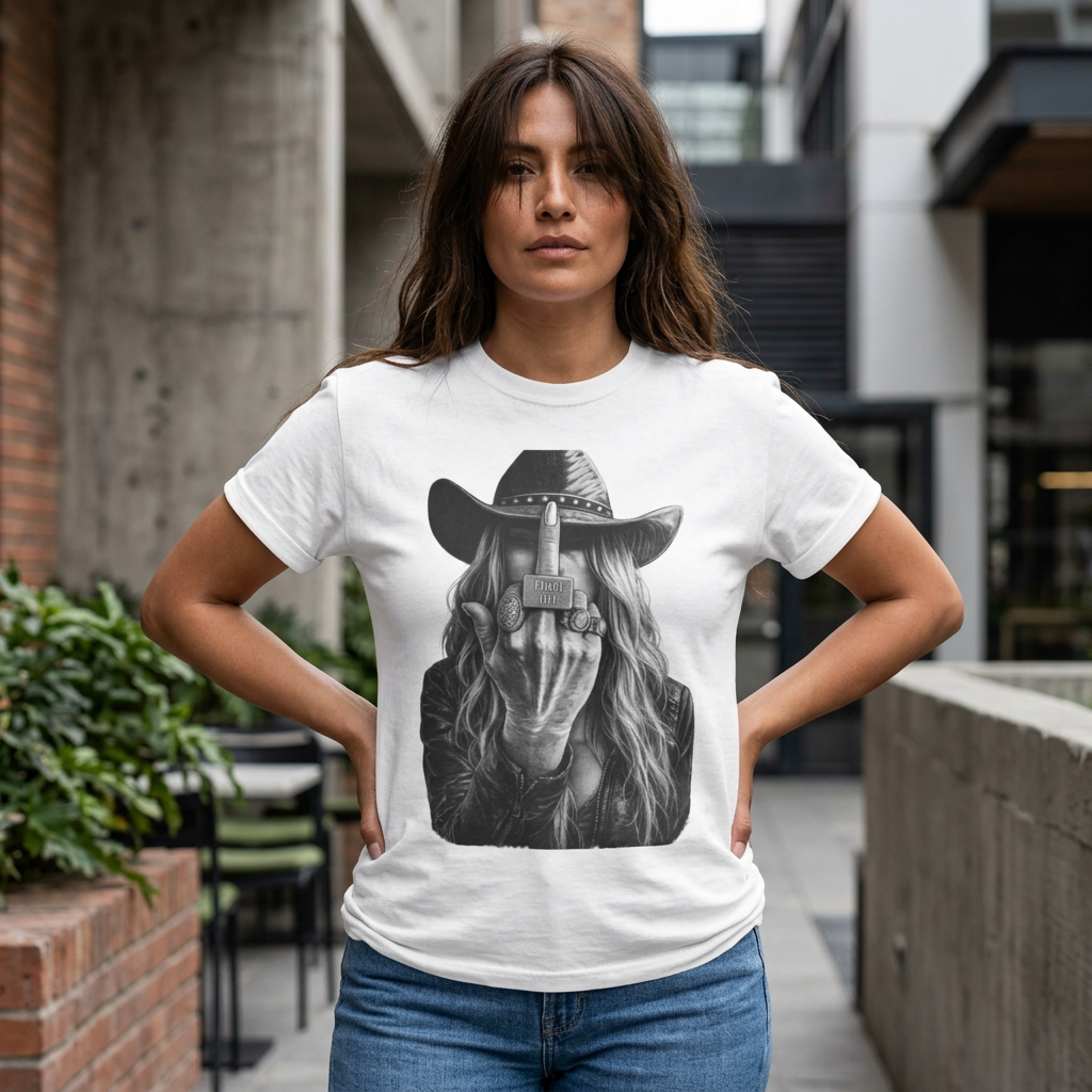 Outlaw Cowboy Middle Finger T‑Shirt — Rebellious Western Rock Tee