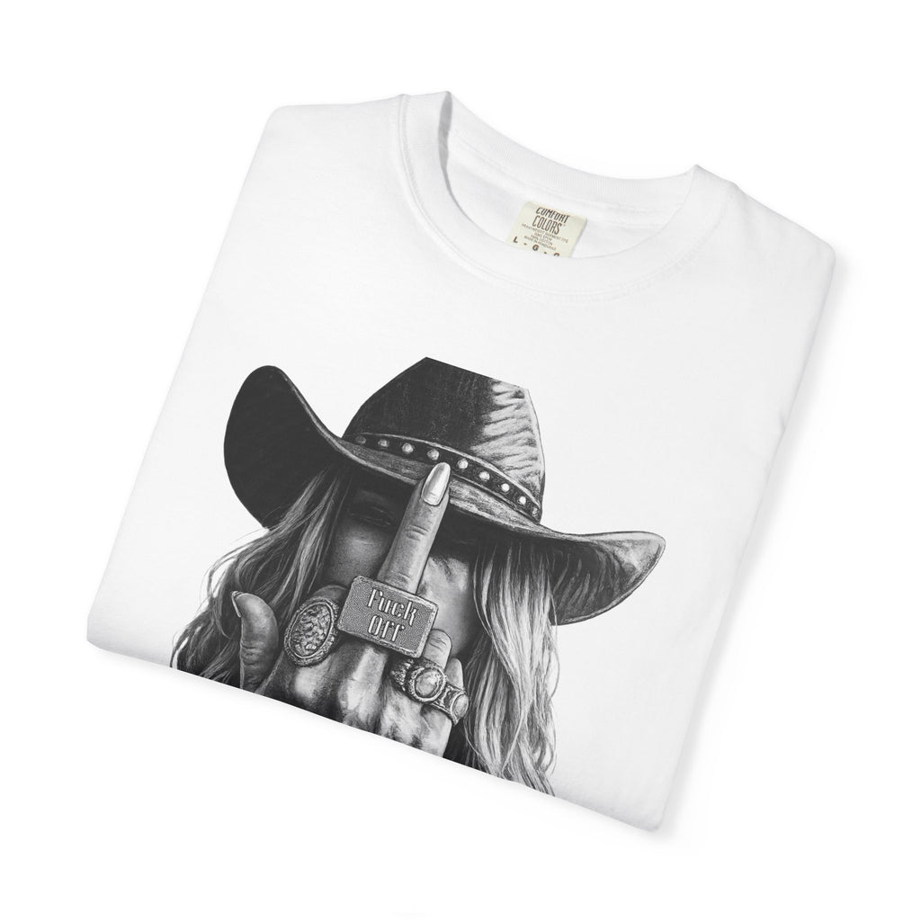 Outlaw Cowboy Middle Finger T‑Shirt — Rebellious Western Rock Tee